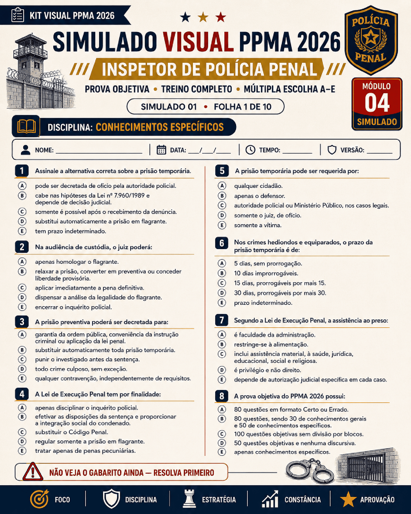 Amostra visual do material de preparação para o PPMA 2026 — Inspetor de Polícia Penal
